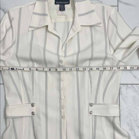 Frank Lyman Design Winter White Striped Blazer Top Button Down Front & Cuffs Sz8 - Picture 10 of 13